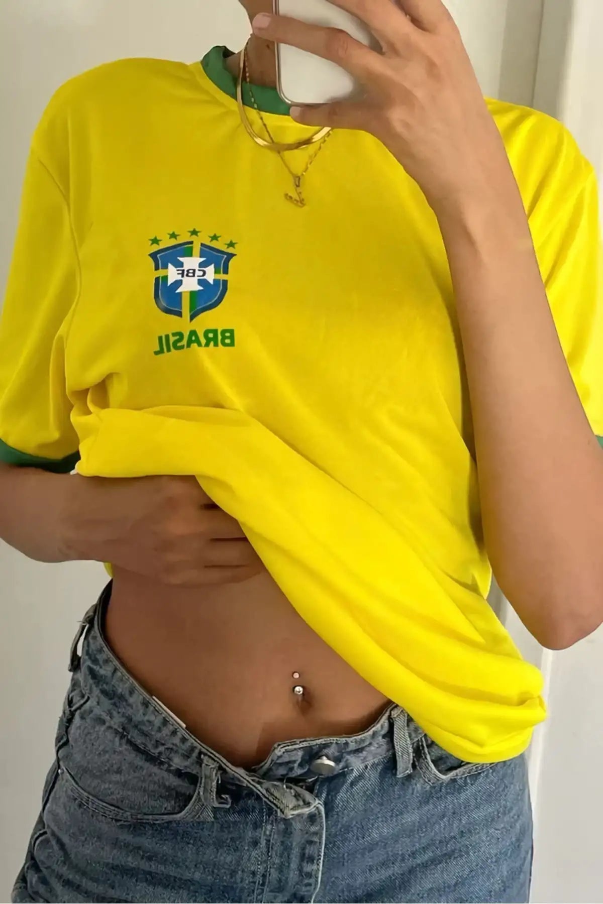 Sarı Vintage Brasil Yeşil Şeritli Unisex Forma