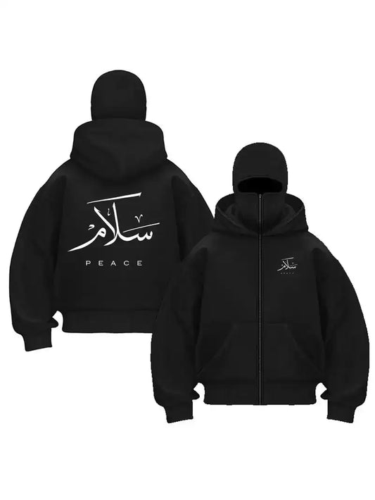 Peace Baskılı Kar Maskeli Ninja Unisex Sweatshirt Hırka