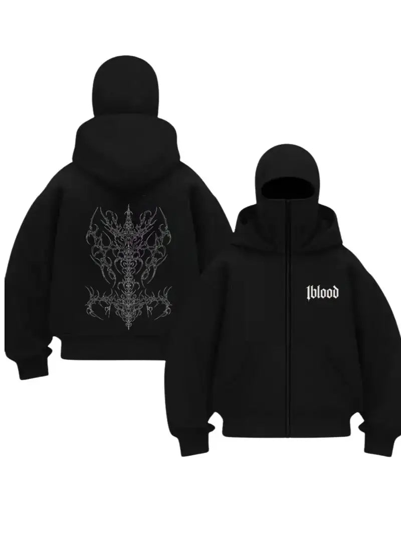 Siyah Death Angel Baskılı Kar Maskeli Unisex Sweatshirt Hırka