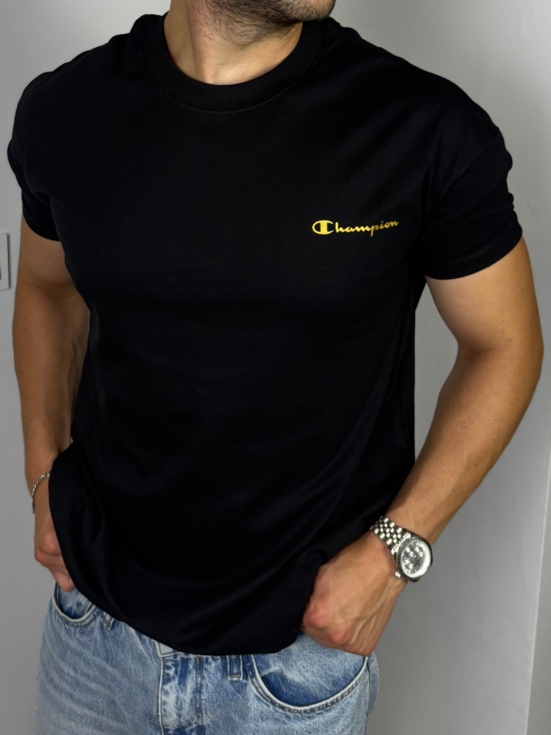 Champion Omuz Kol Dar kesim Kalıp Oversize - SİYAH