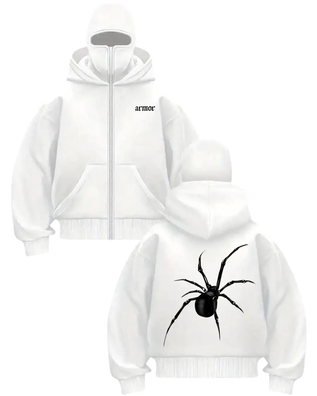 Beyaz Armor Spider Baskılı Kar Maskeli Unisex Sweatshirt Hırka