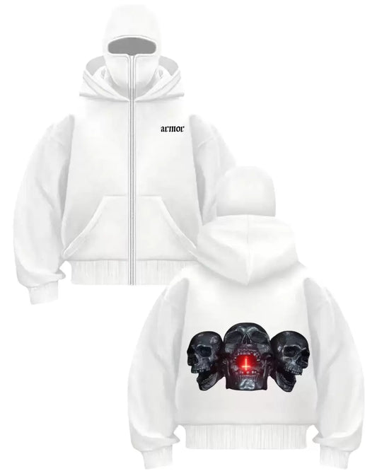 Beyaz Dark Souls Baskılı Kar Maskeli Unisex Sweatshirt Hırka