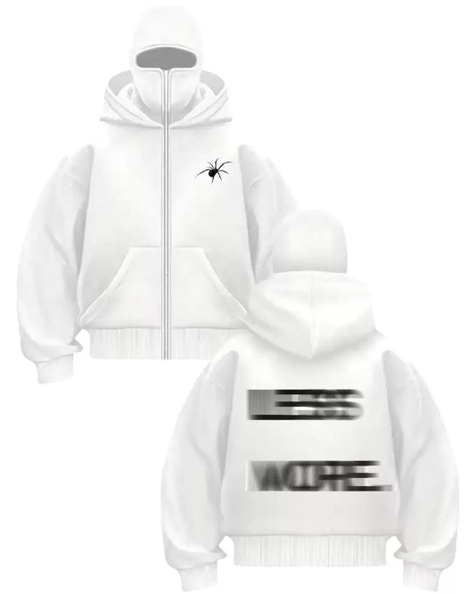 Beyaz Less is More Baskılı Kar Maskeli Unisex Sweatshirt Hırka