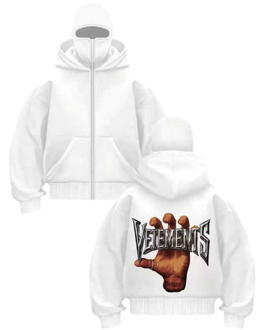 Beyaz Vetements Baskılı Kar Maskeli Unisex Sweatshirt Hırka