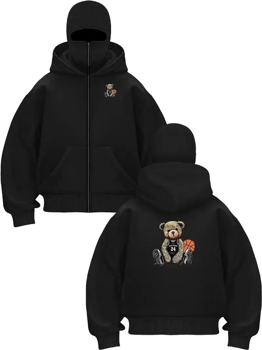 Cute Bear Baskılı Kar Maskeli Ninja Unisex Sweatshirt Hırka