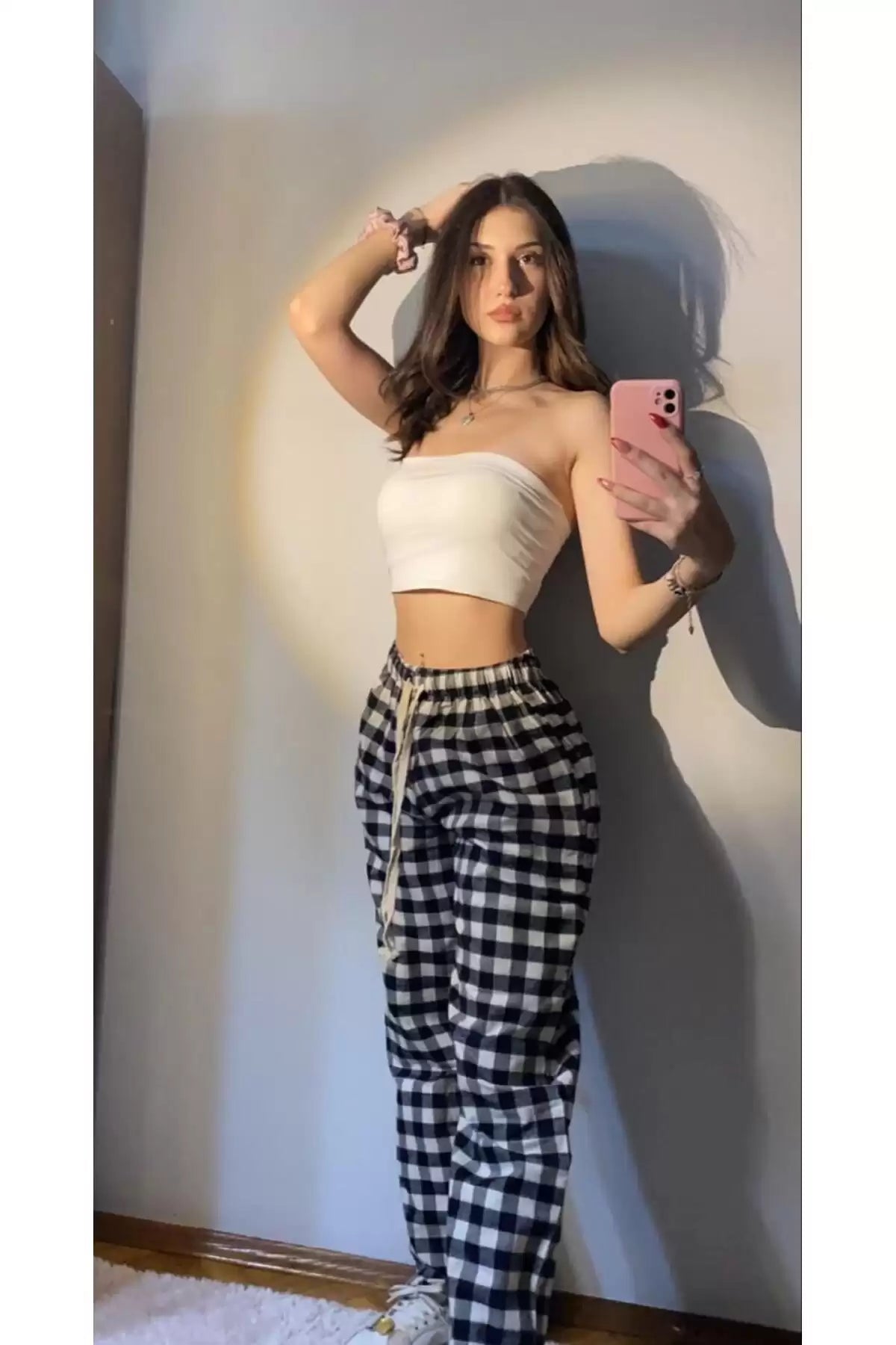 Ekose Model Desenli Siyah Beyaz Eşofman Pijama Altı