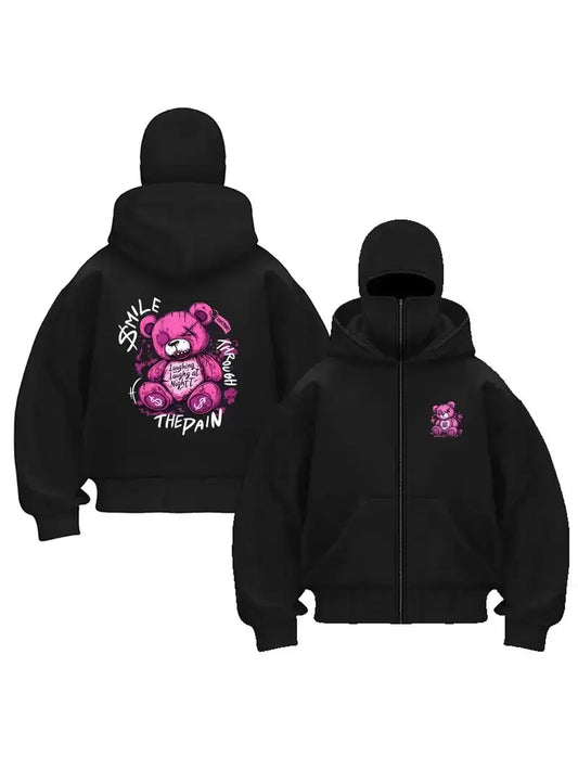 Gothic Bear Baskılı Kar Maskeli Ninja Unisex Sweatshirt Hırka