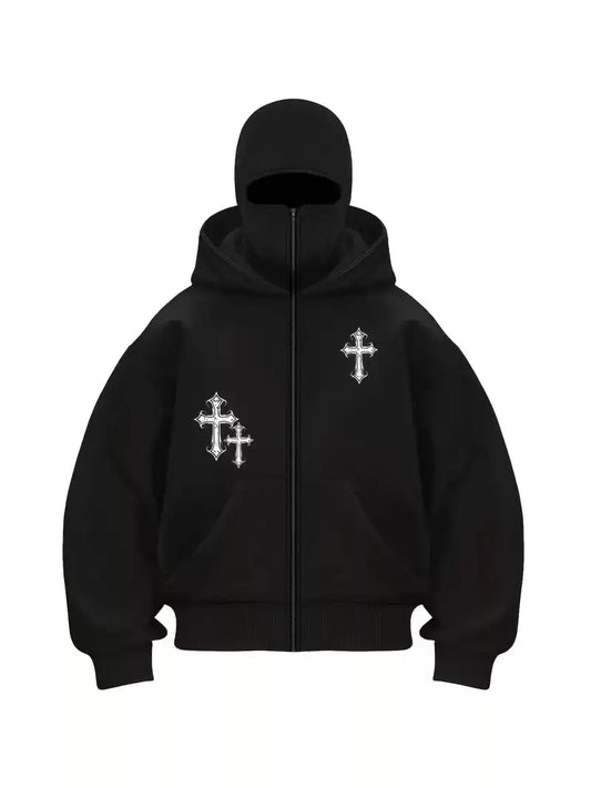 Gothic Cross Baskılı Kar Maskeli Ninja Unisex Sweatshirt Hırka
