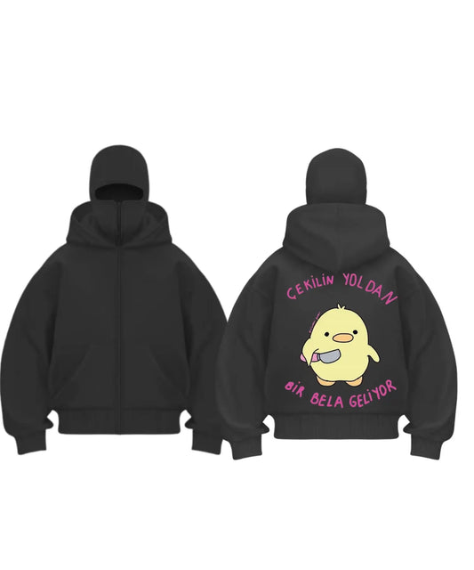 Katil Civciv Baskılı Kar Maskeli Ninja Unisex Sweatshirt Hırka