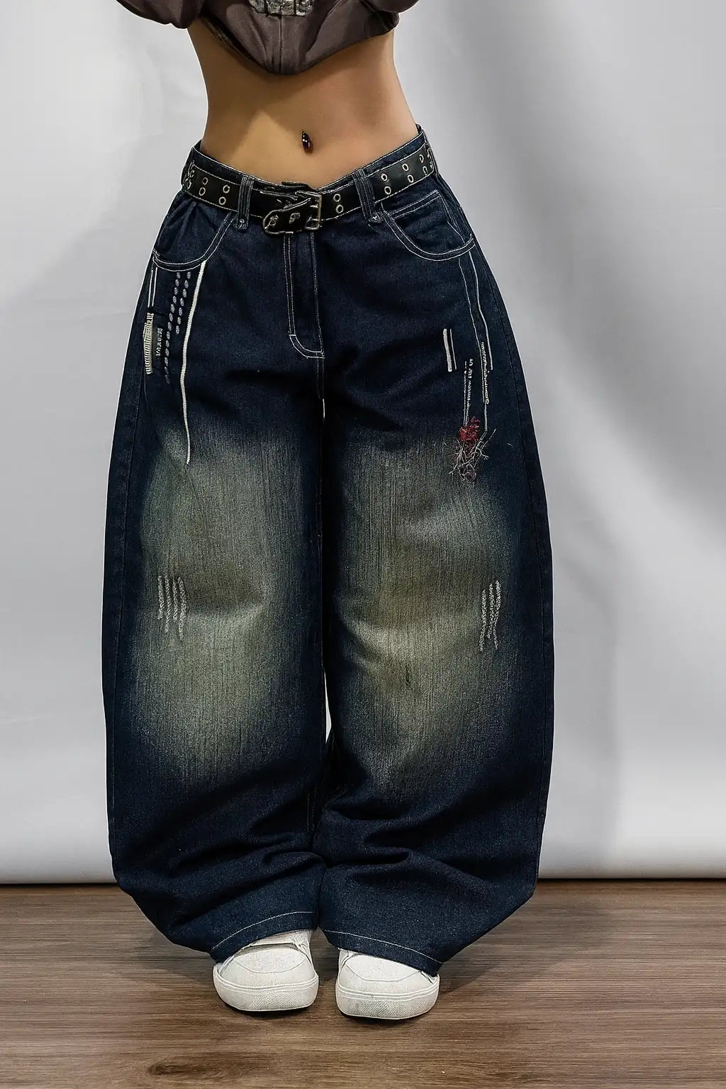 Lacivert D2T Vintage Yıkamalı Baggy Y2K Pantolon