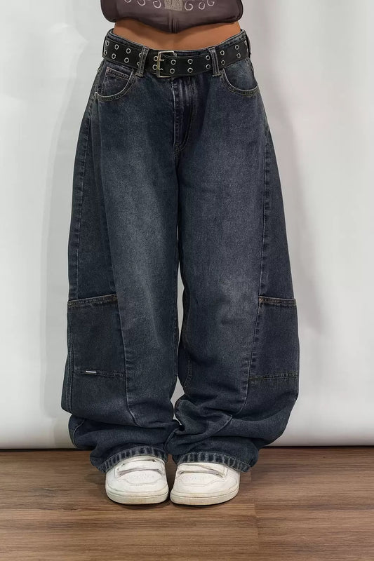 Lacivert Retro Yıkamalı Harajuku Baggy Y2K Pantolon