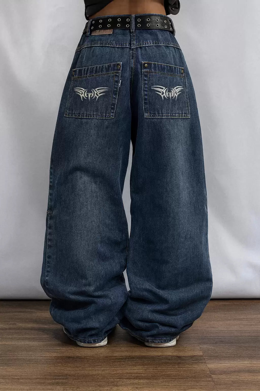 Lacivert Retro Yıkamalı Harajuku Baggy Y2K Pantolon