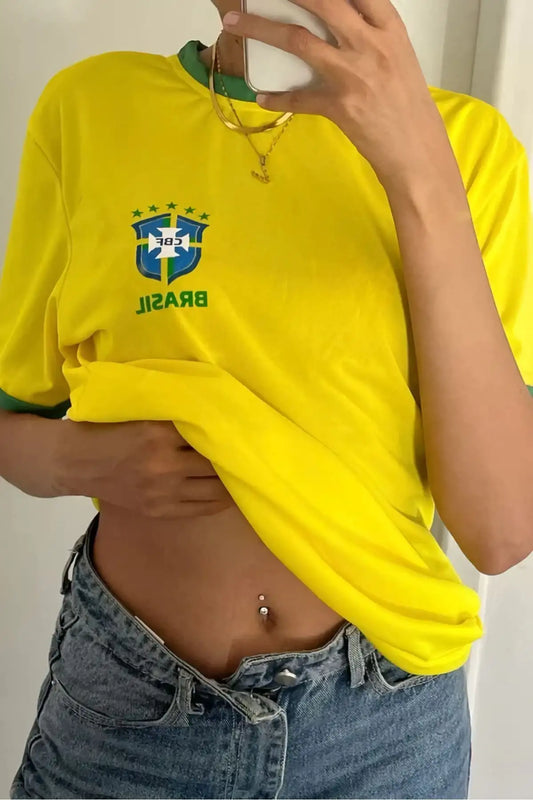 Sarı Vintage Brasil Yeşil Şeritli Unisex Forma