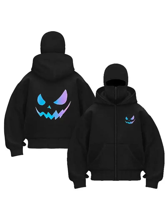 Neon Face Baskılı Kar Maskeli Ninja Unisex Sweatshirt Hırka