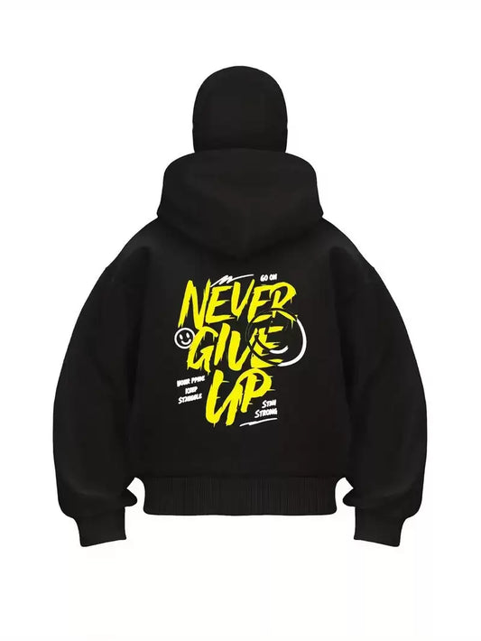 Never Give Up Baskılı Kar Maskeli Ninja Unisex Sweatshirt Hırka