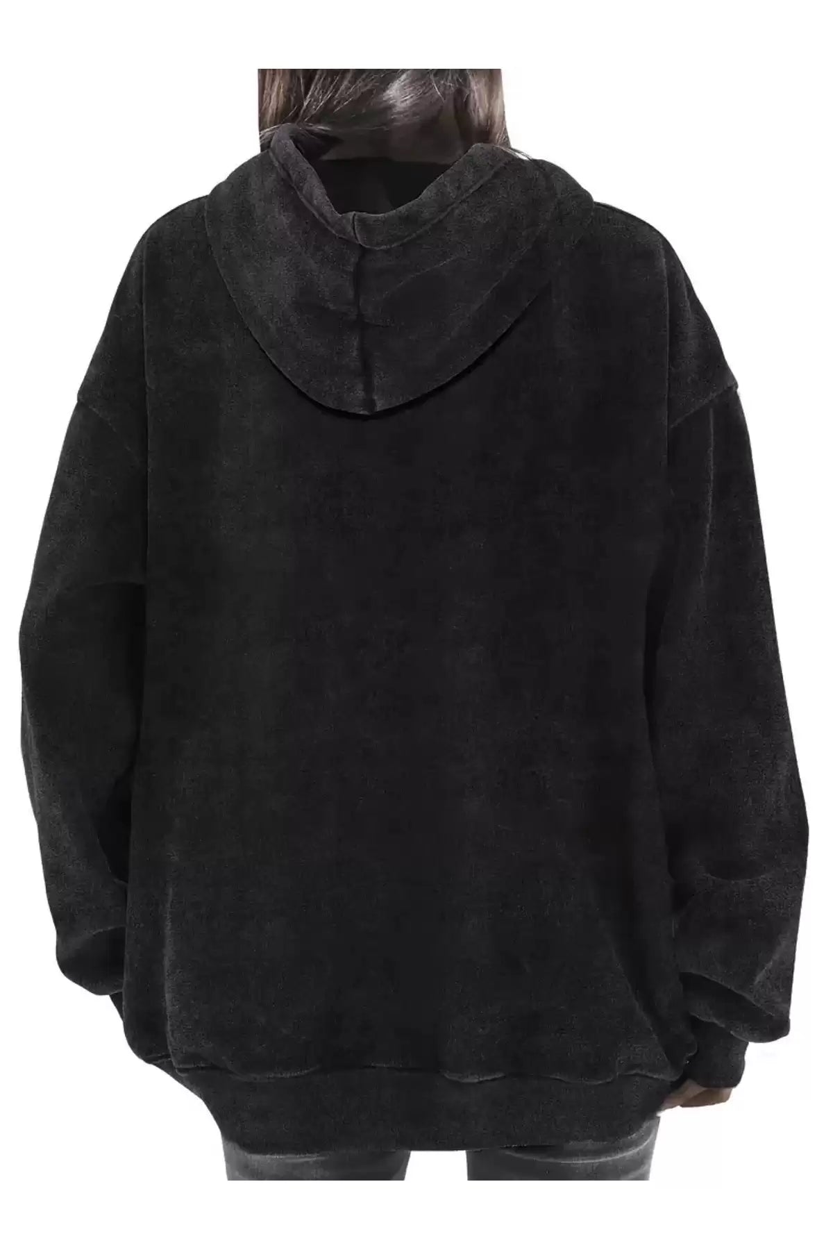 Yıkamalı Skeleton Kapüşonlu Sweatshirt Hoodie