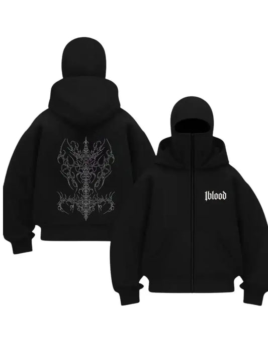 Siyah Death Angel Baskılı Kar Maskeli Unisex Sweatshirt Hırka