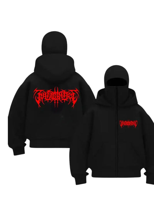 Siyah Blood Script Baskılı Kar Maskeli Unisex Sweatshirt Hırka