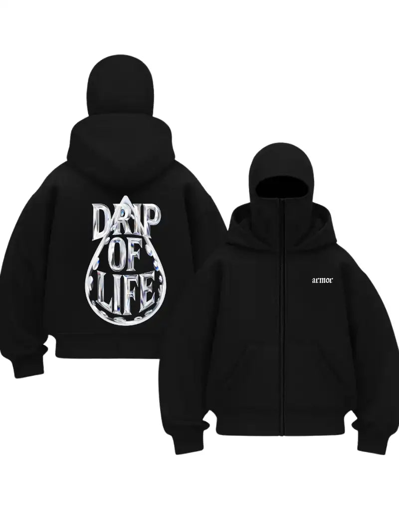 Siyah Drıp Of Life Baskılı Kar Maskeli Unisex Sweatshirt Hırka