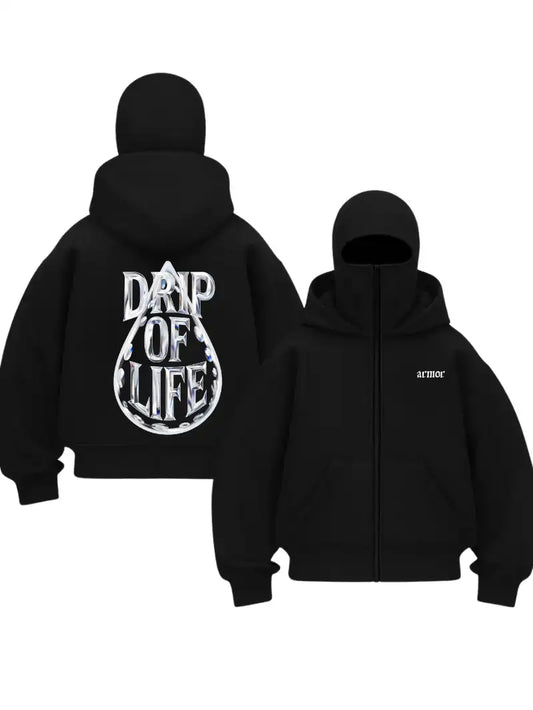 Siyah Drıp Of Life Baskılı Kar Maskeli Unisex Sweatshirt Hırka