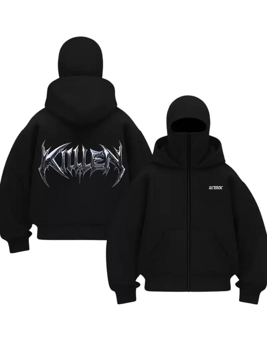 Siyah Holo Kıllen Baskılı Kar Maskeli Unisex Sweatshirt Hırka
