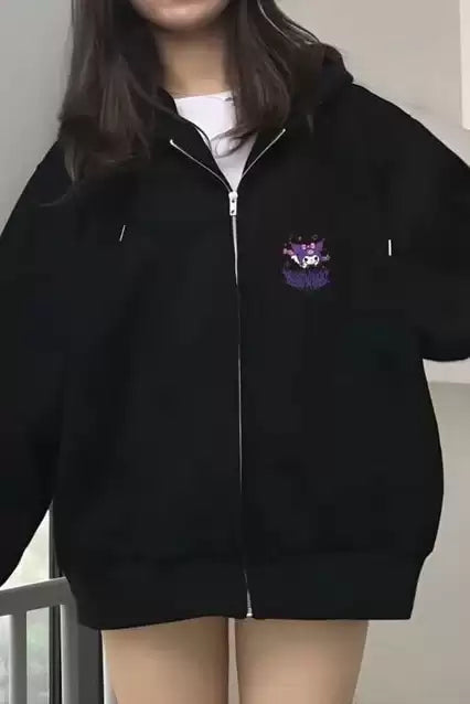Siyah Mini Harajuku Anime Kuromi Unisex Fermuarlı Hırka