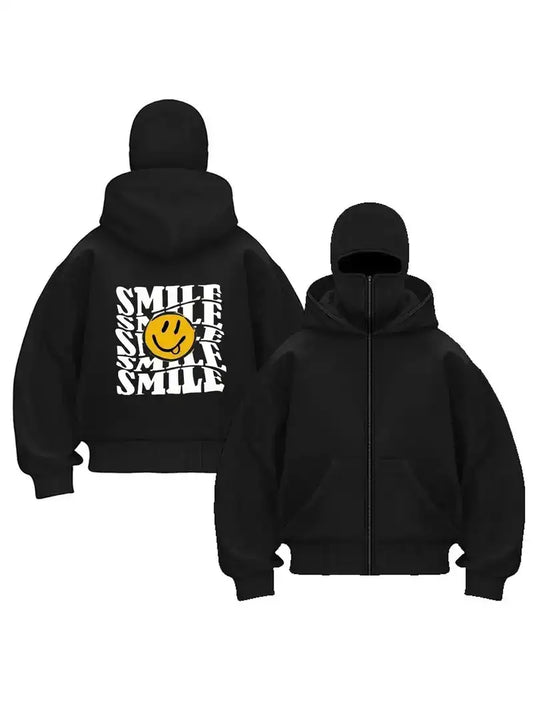 Smile Baskılı Kar Maskeli Ninja Unisex Sweatshirt Hırka
