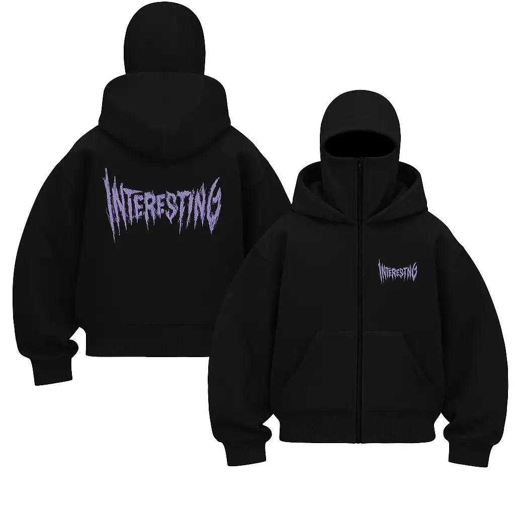 Unisex Oversize Siyah Interesting Baskılı Maskeli Hoodie